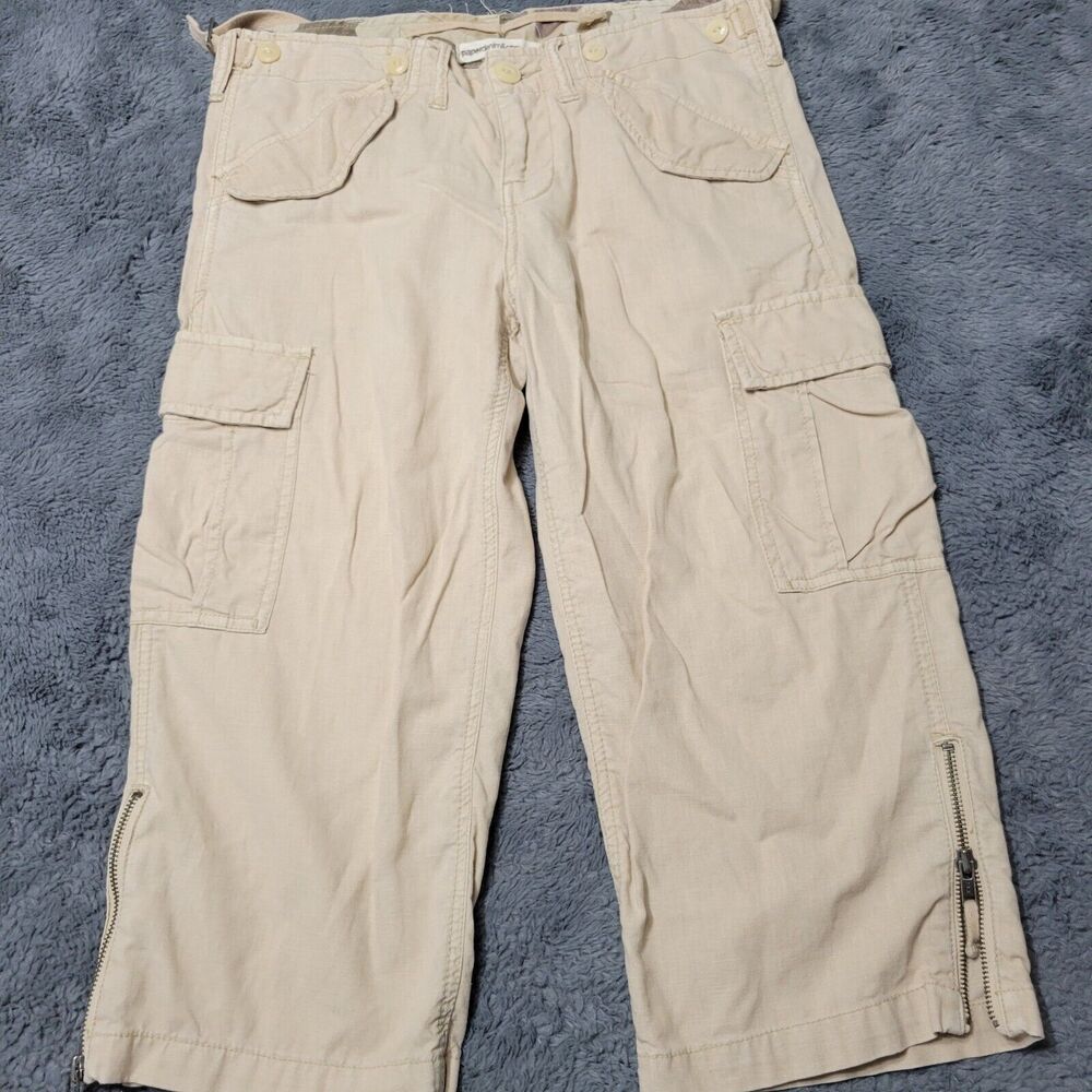 PaperDenim&Cloth Pant Womens 26 Beige Cargo Stretch Flap Pockets Ankle Zip Capri